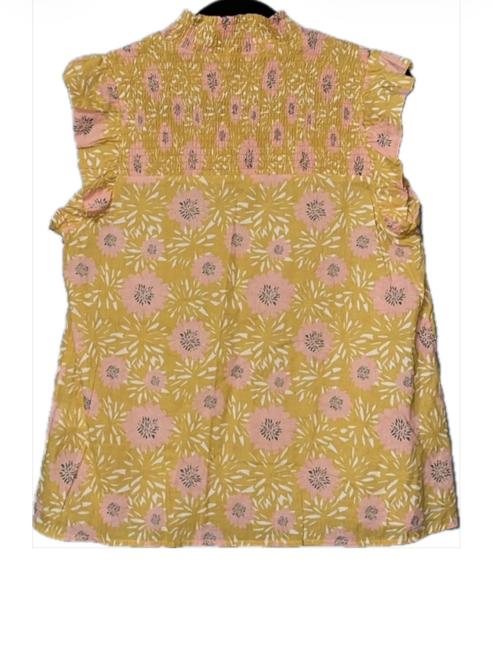 THML Yellow Floral Smocked Ruffle Cap-Sleeve Top